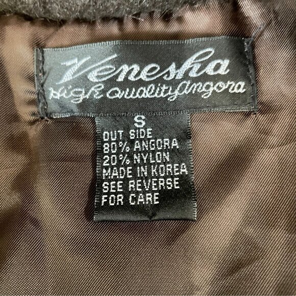 Vintage Venesha Angora Wool Coat Brown Oversized Button Minimalist Winter Chic - Picture 3 of 10